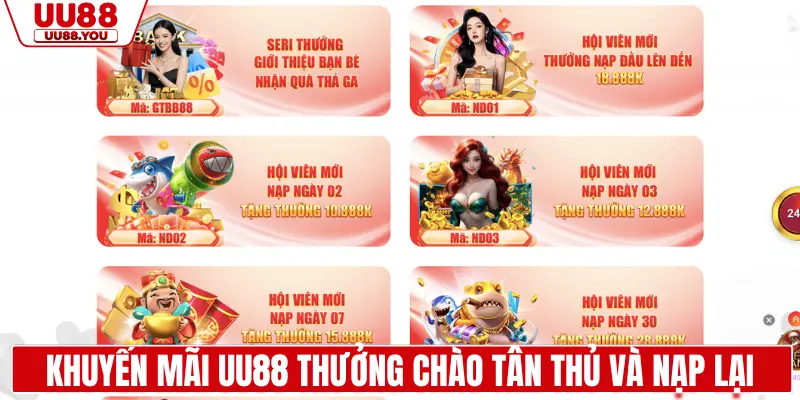 Khuyến mãi UU88 thưởng chào tân thủ và nạp lại